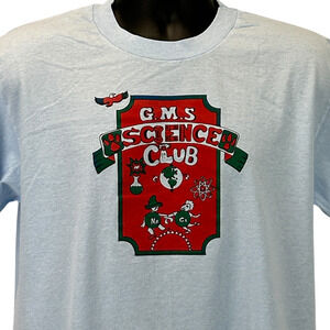 Vintage GMS Science Club T Shirt Mens Large Scientist School 90s USA Made Blue